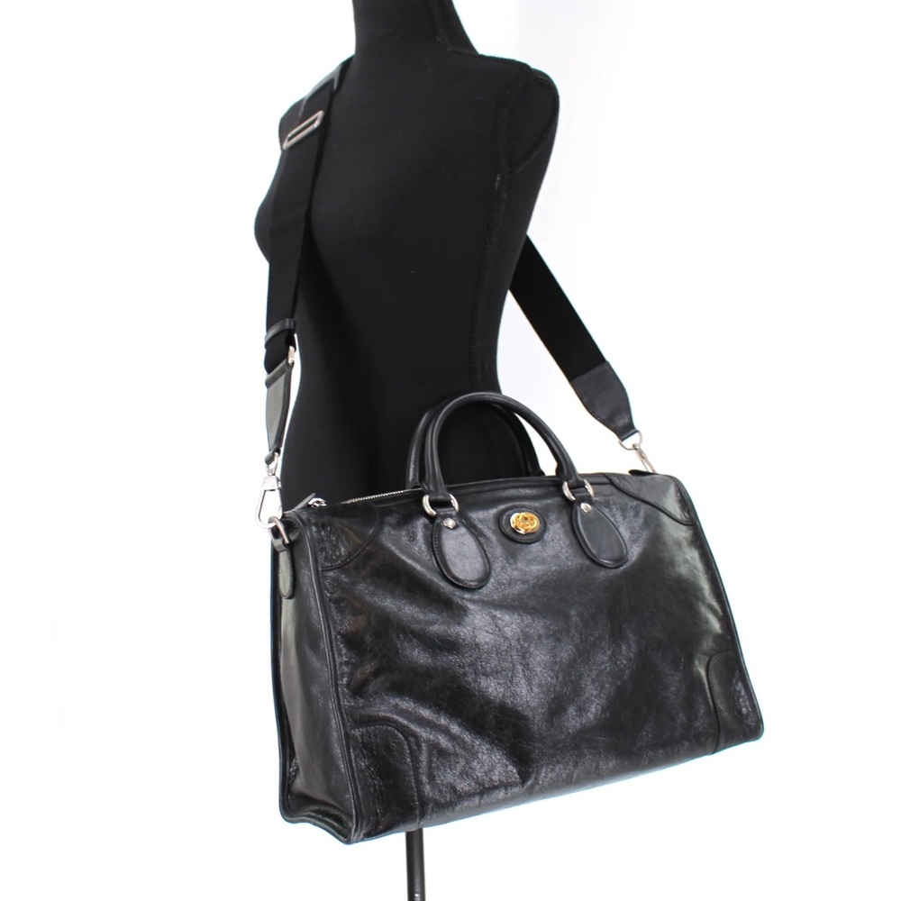 Gucci Morpheus Black "Fluffy" Cracked Calf
Leather Large Tote 575820